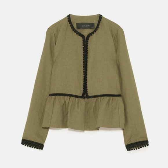 NWT ZARA Olive Green Linen blazer Jacket - Picture 8 of 14